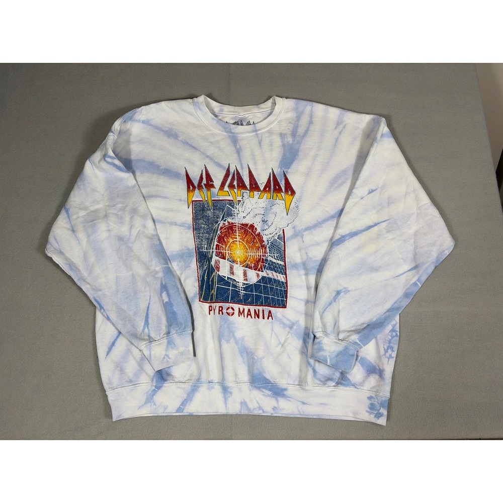 Def Leppard Pyromania‎ Tie Dye Sweatshirt Blue White Graphic Crewneck S/M 0523